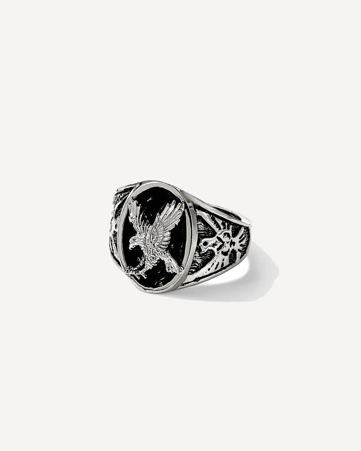 Chisel Stainless Steel Polished and Textured Enameled Eagle Ring – View 3