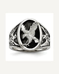 Chisel Stainless Steel Polished and Textured Enameled Eagle Ring – View 1