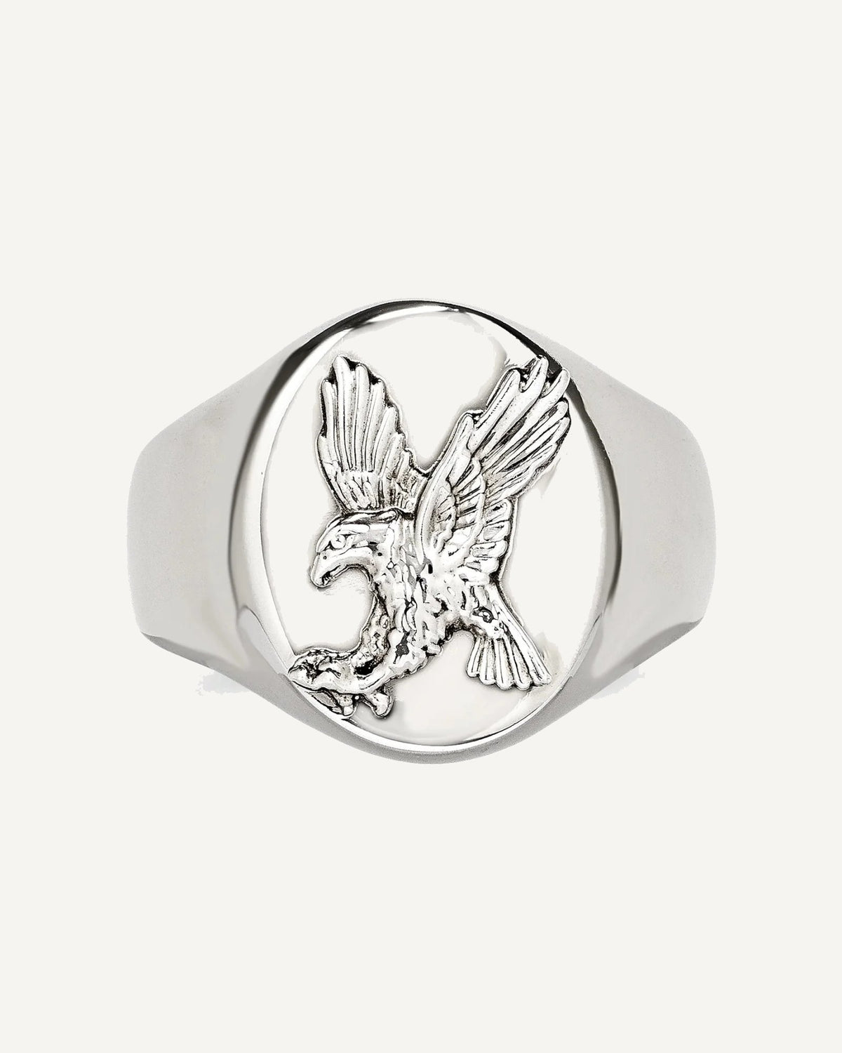 Chisel Stainless Steel Polished with Sterling Silver Rhodium-plated Eagle Ring – View 5
