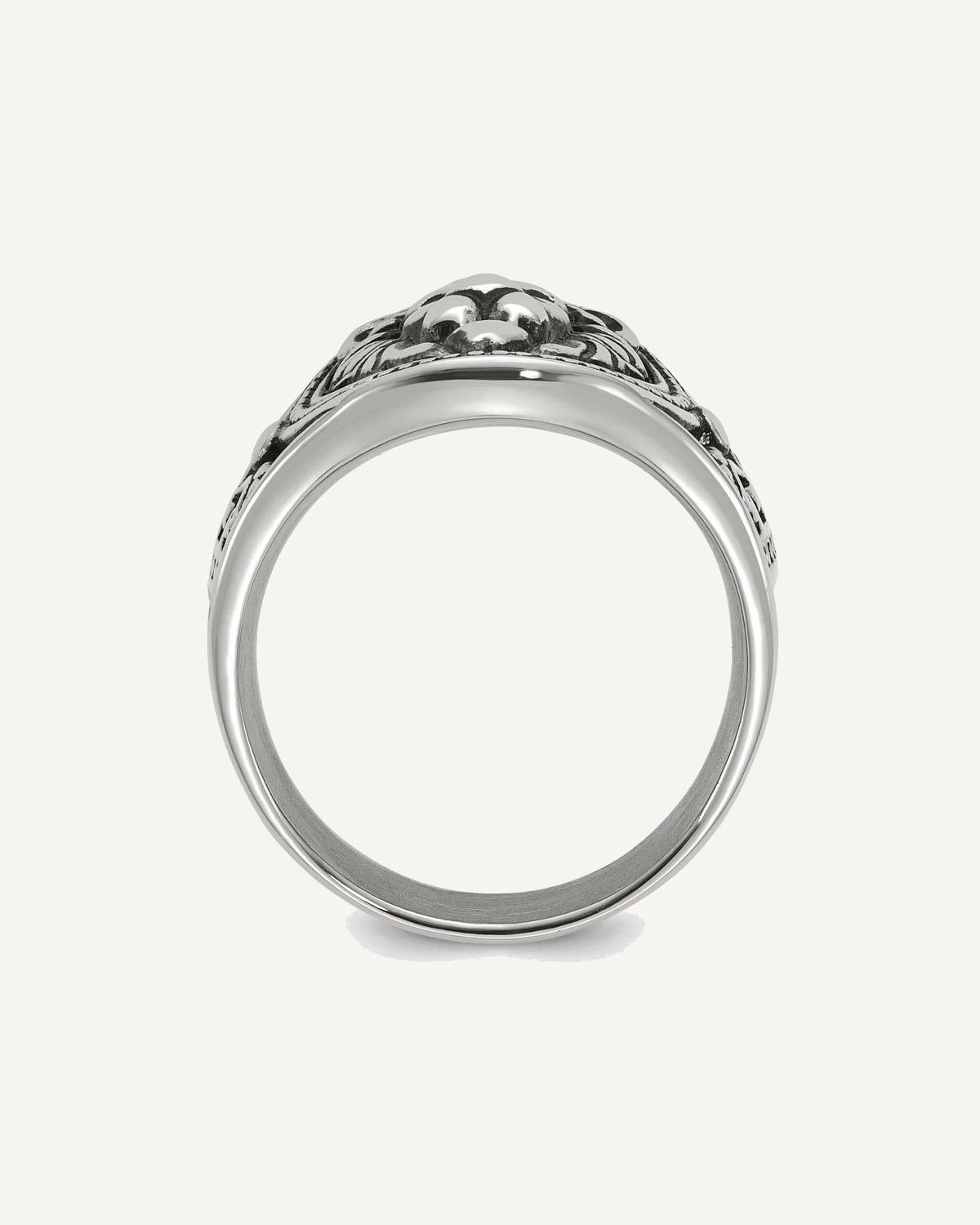 Chisel Stainless Steel Antiqued and Polished Lion Ring – View 3
