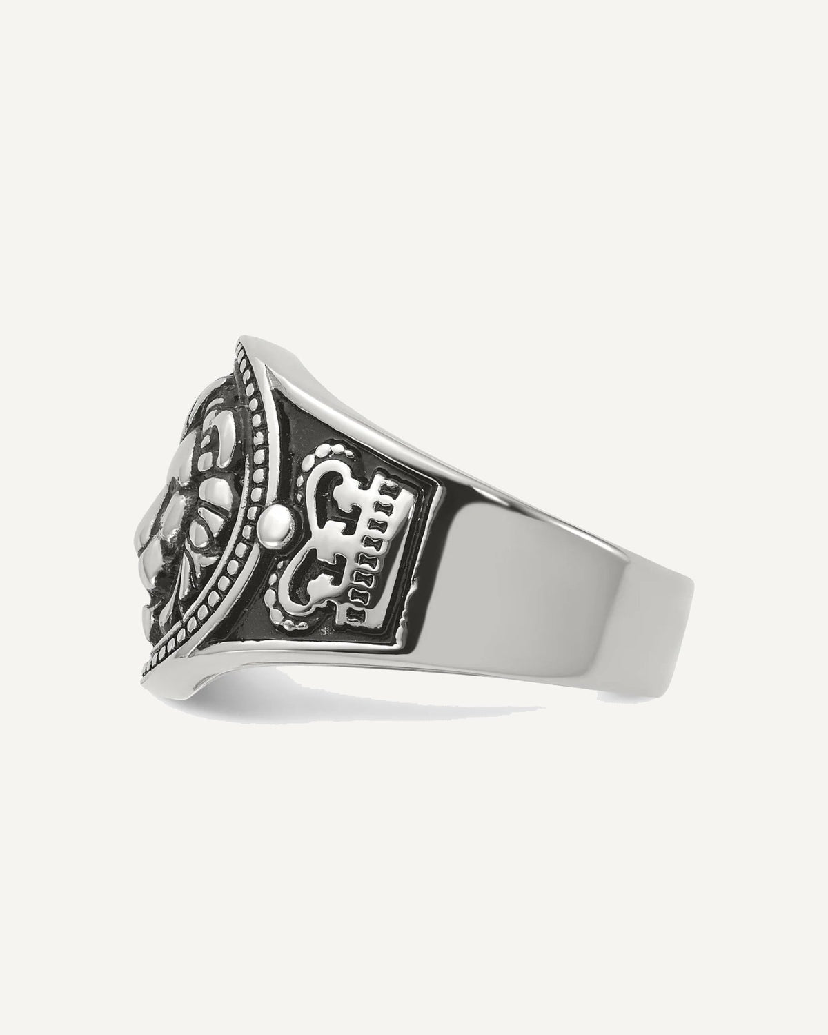 Chisel Stainless Steel Antiqued and Polished Lion Ring – View 4