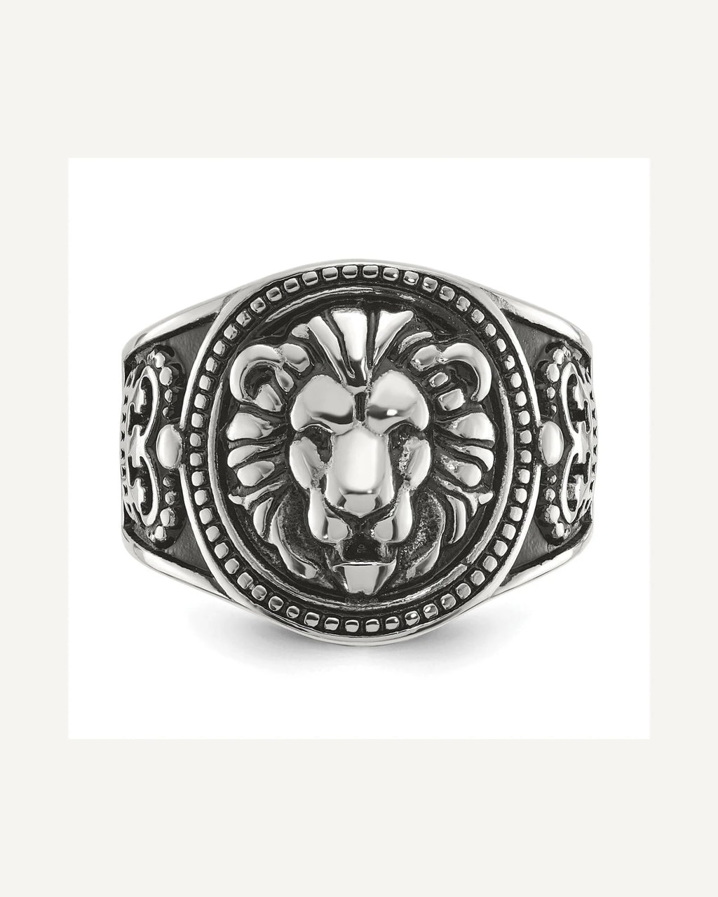 Chisel Stainless Steel Antiqued and Polished Lion Ring – View 5