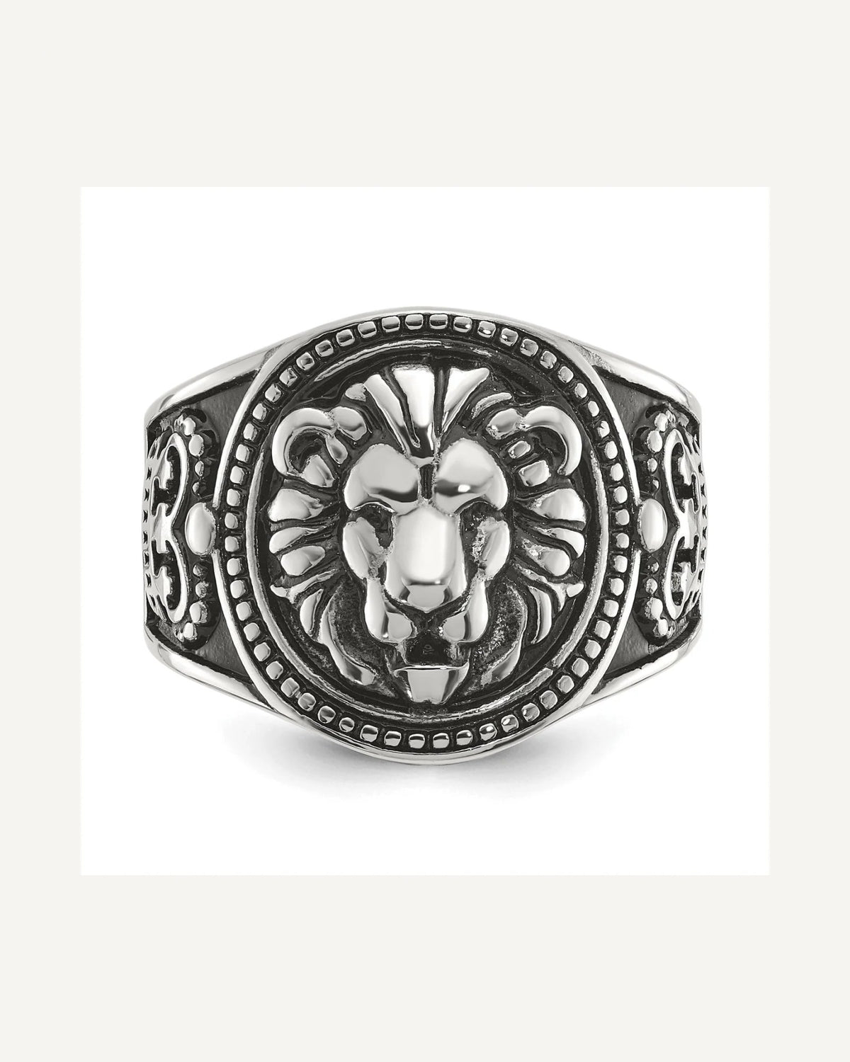 Chisel Stainless Steel Antiqued and Polished Lion Ring – View 5