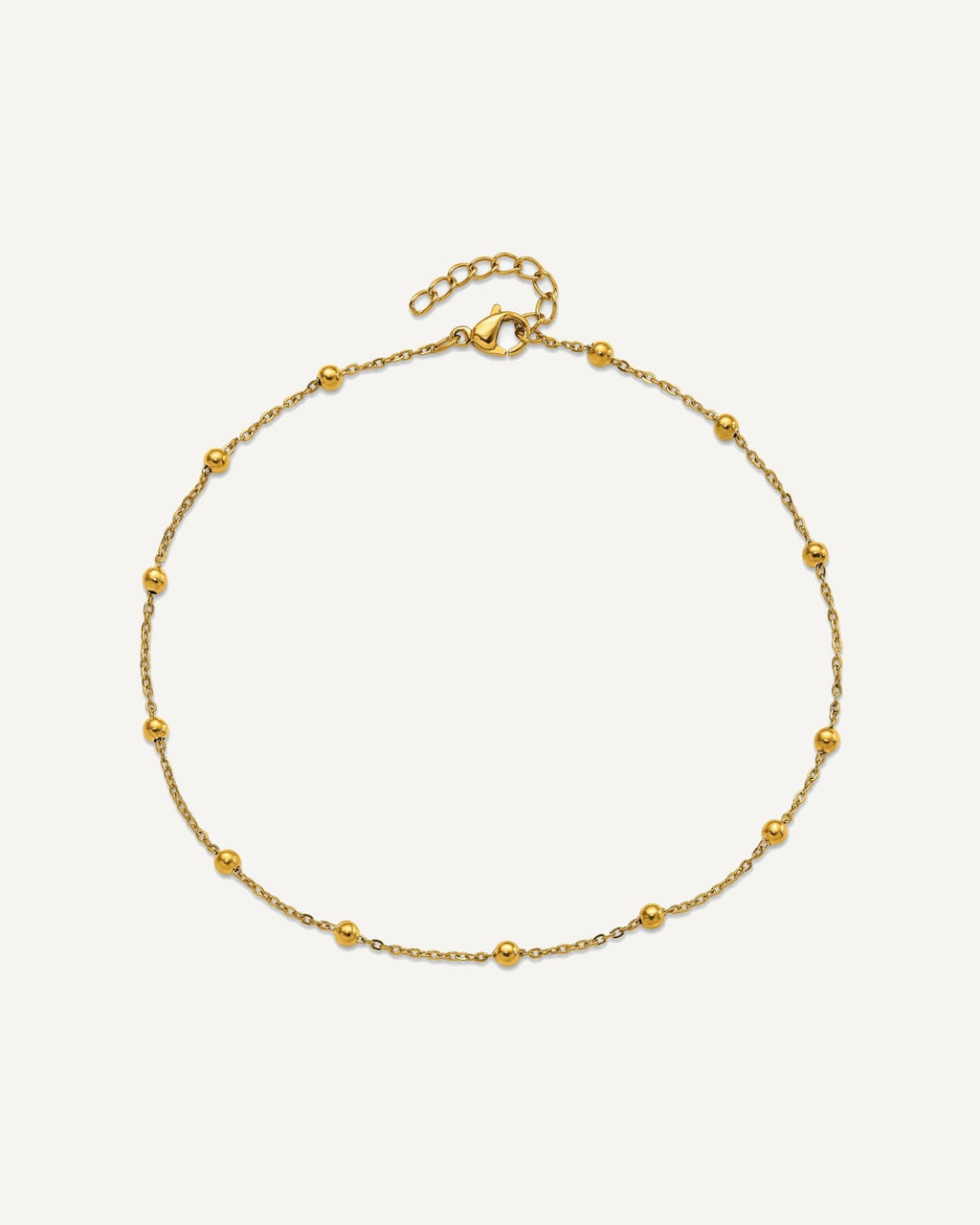 Chisel Stainless Steel Polished Yellow IP-plated Beaded 9.5 inch Anklet Plus 1 inch Extension – View 3