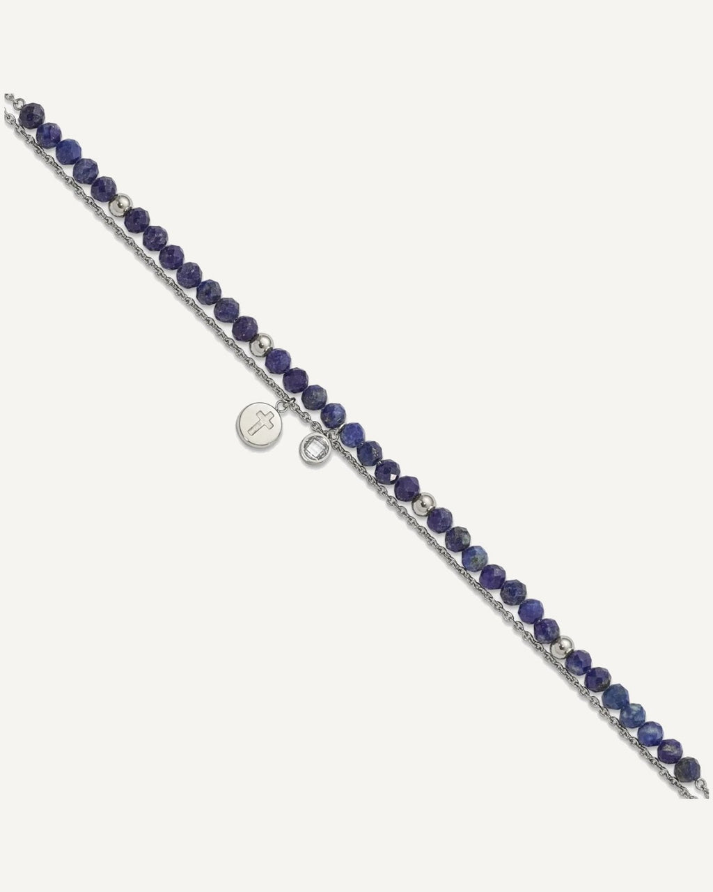 Chisel Stainless Steel Polished 2-Strand Lapis and Crystal Cross 9 inch Anklet Plus 2 inch Extension – View 1