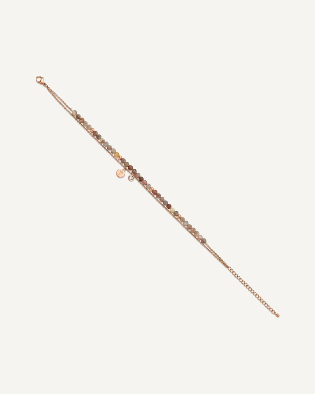 Chisel Stainless Steel Polished Rose IP-plated with Crystal and Imitation Sardonyx Cross 9 inch Anklet Plus 2 inch Extension – View 2