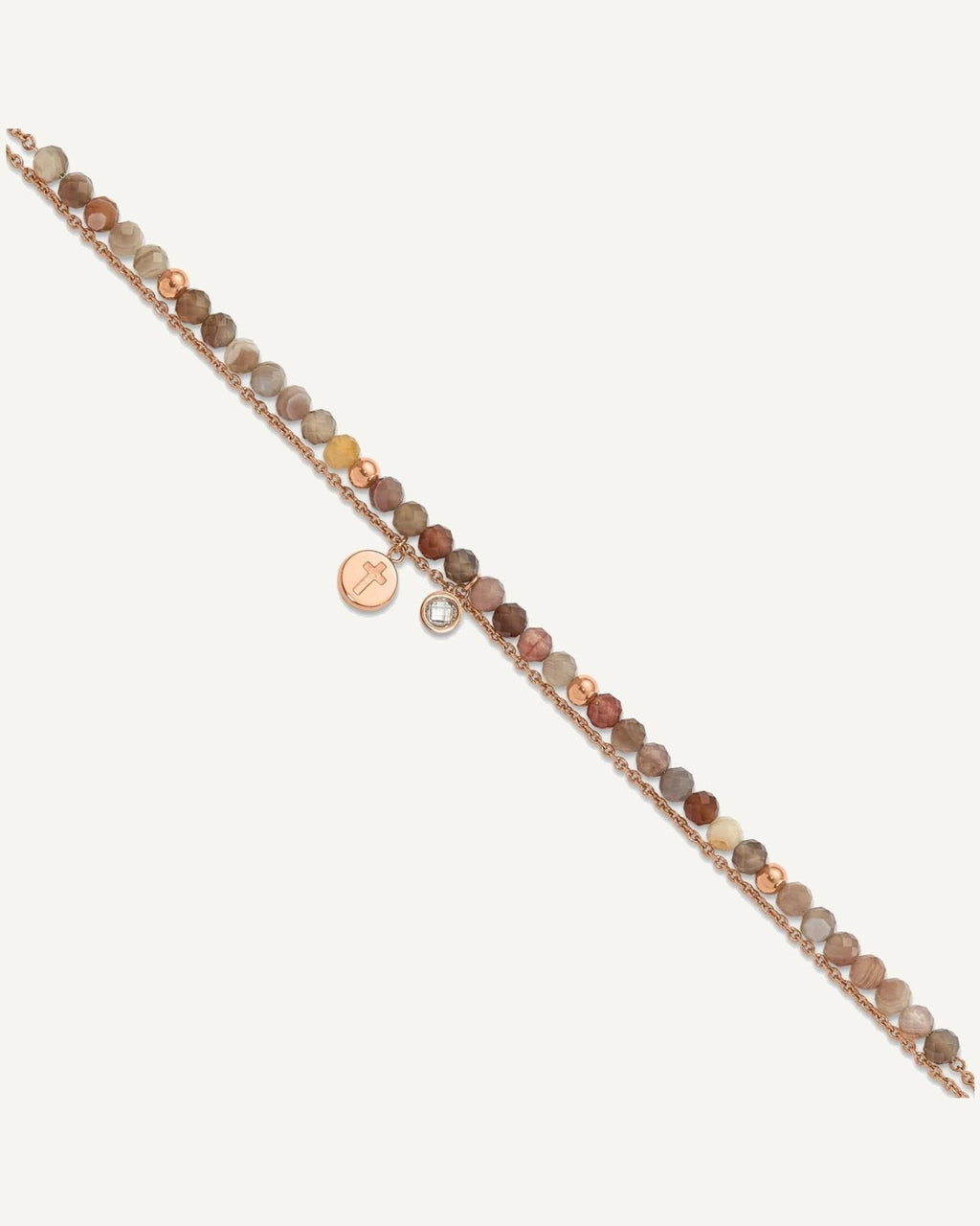 Chisel Stainless Steel Polished Rose IP-plated with Crystal and Imitation Sardonyx Cross 9 inch Anklet Plus 2 inch Extension – View 1