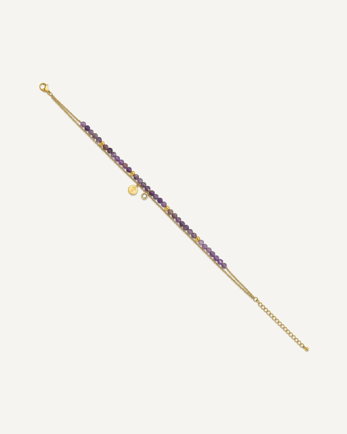 Chisel Stainless Steel Polished Yellow IP-plated Amethyst and Crystal Cross 9 inch Anklet Plus 2 inch Extension – View 2
