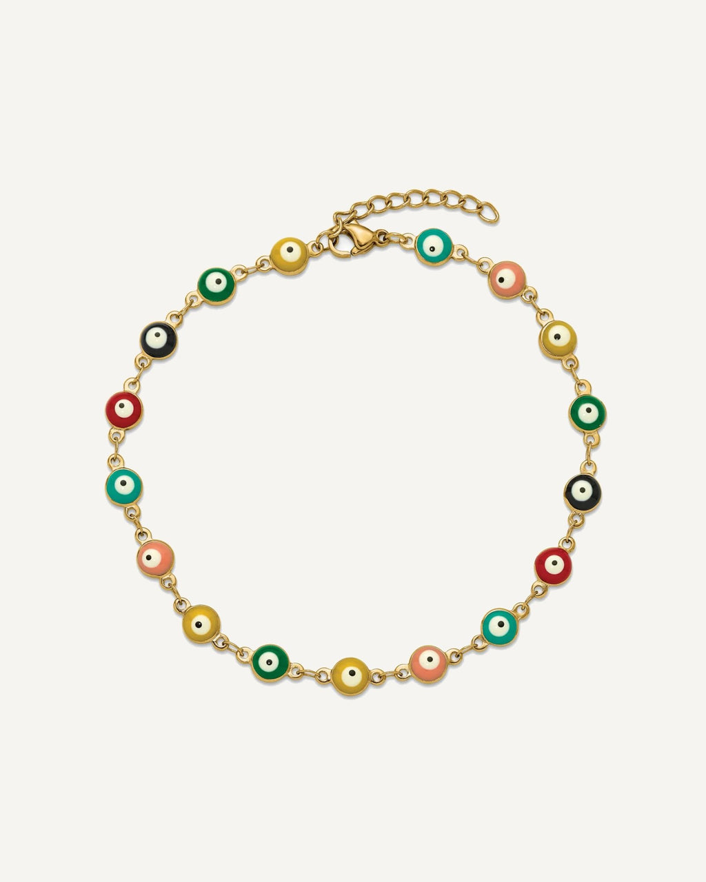 Chisel Stainless Steel Polished Yellow IP-plated with Multicolor Paint Inlay Evil Eye 9 inch Plus a 1 inch Extension Anklet – View 4
