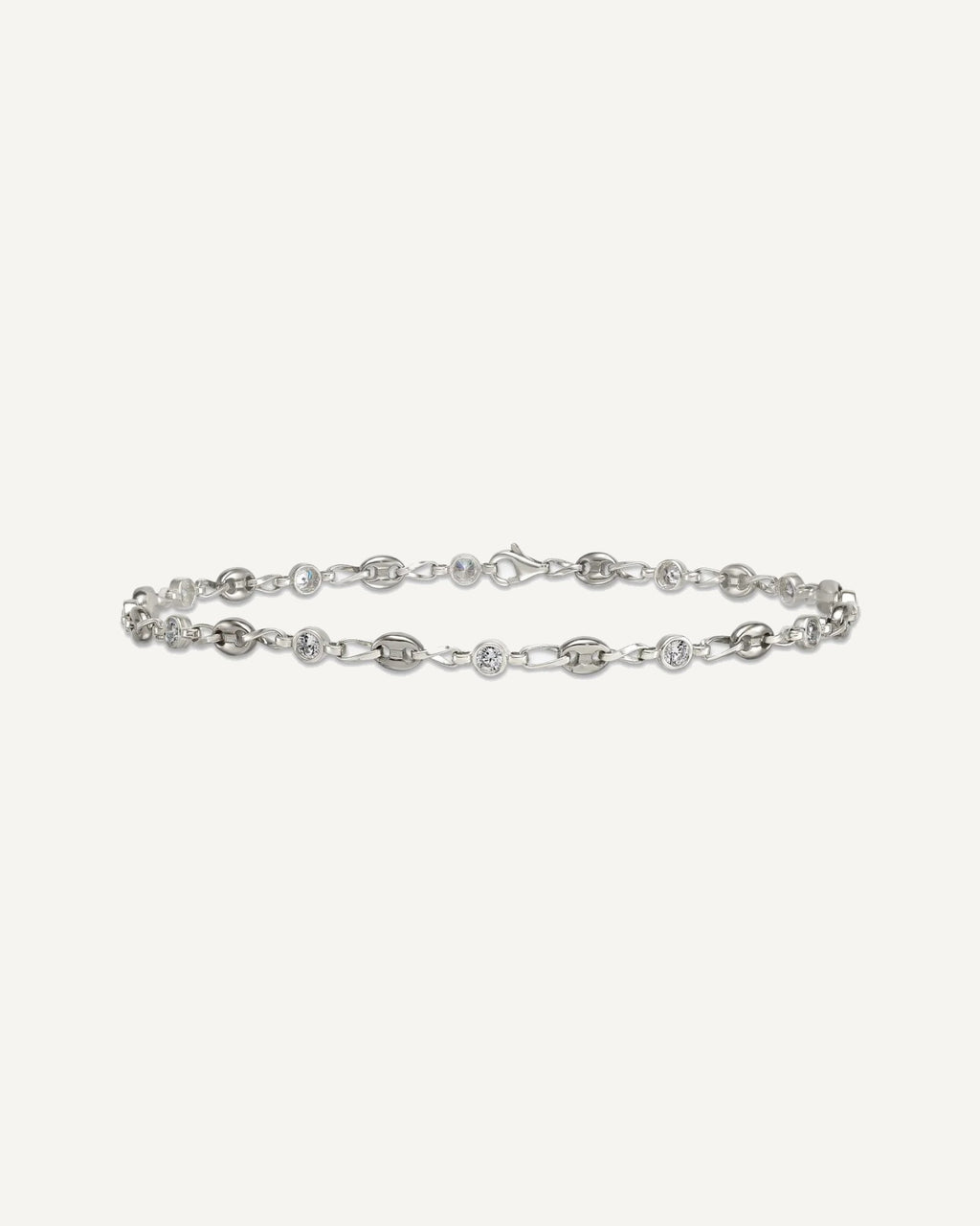 Chisel Stainless Steel with Sterling Silver Polished with White CZ 10.25 inch Anchor Link Anklet – View 3
