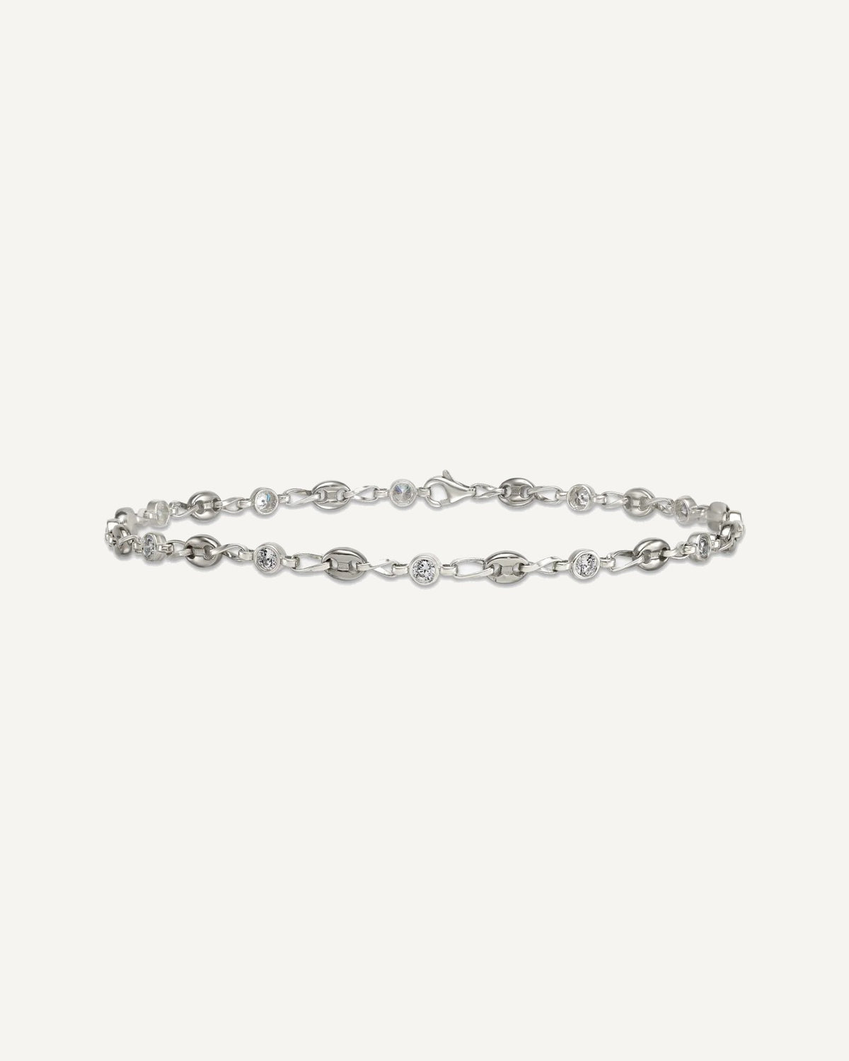 Chisel Stainless Steel with Sterling Silver Polished with White CZ 10.25 inch Anchor Link Anklet – View 3