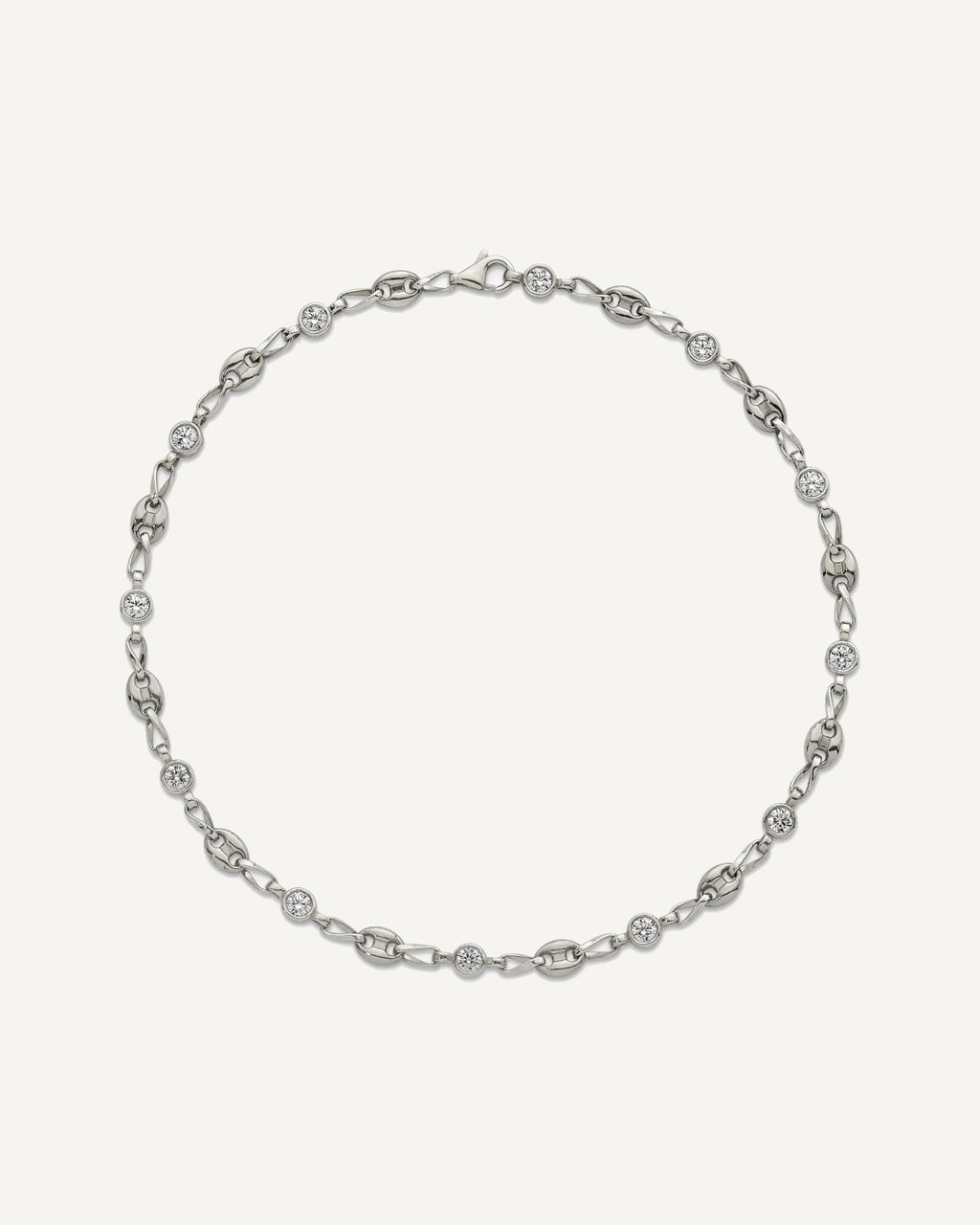Chisel Stainless Steel with Sterling Silver Polished with White CZ 10.25 inch Anchor Link Anklet – View 4