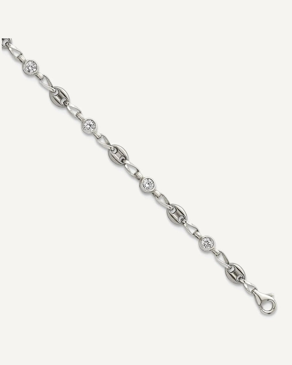 Chisel Stainless Steel with Sterling Silver Polished with White CZ 10.25 inch Anchor Link Anklet – View 1