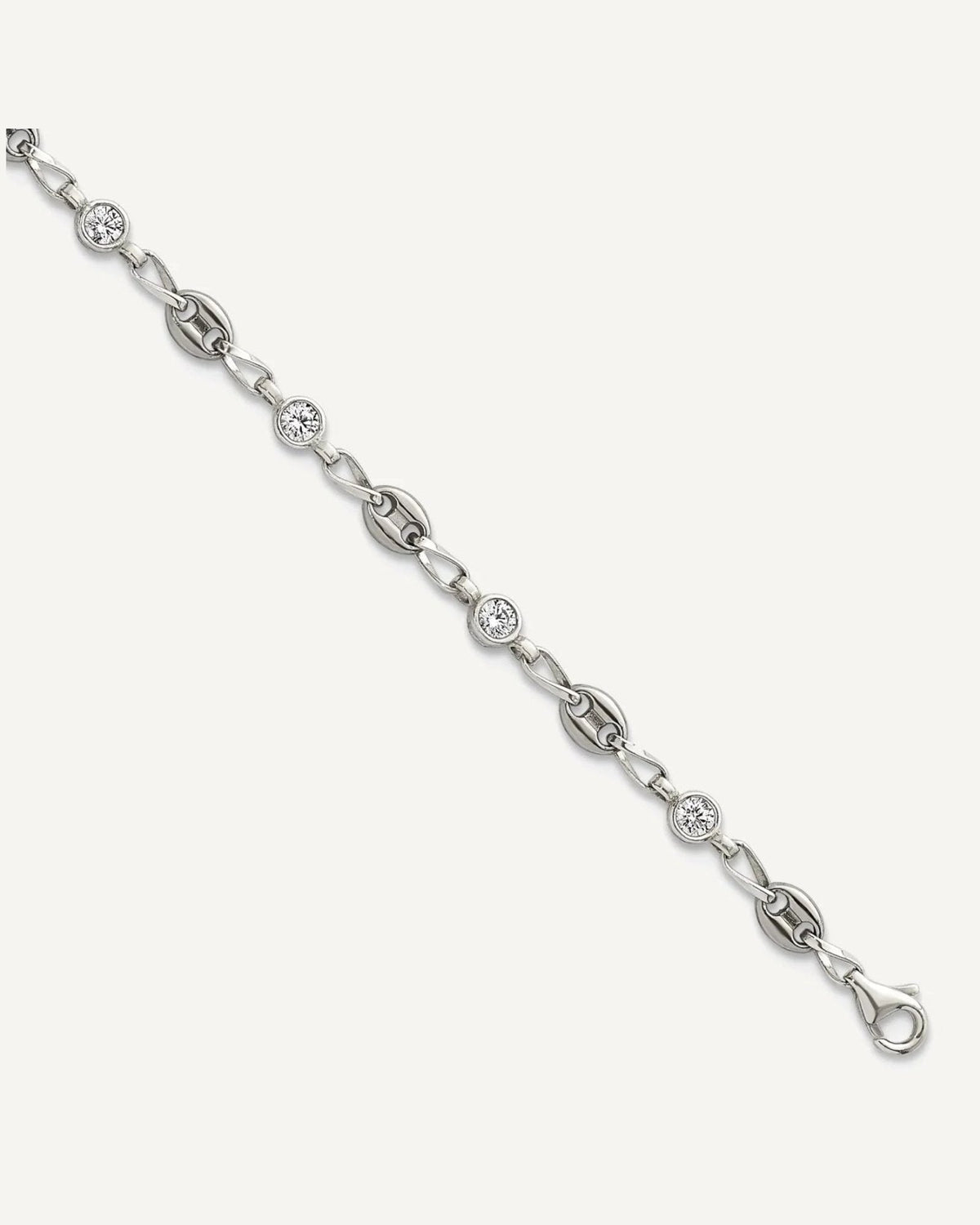Chisel Stainless Steel with Sterling Silver Polished with White CZ 10.25 inch Anchor Link Anklet – View 1