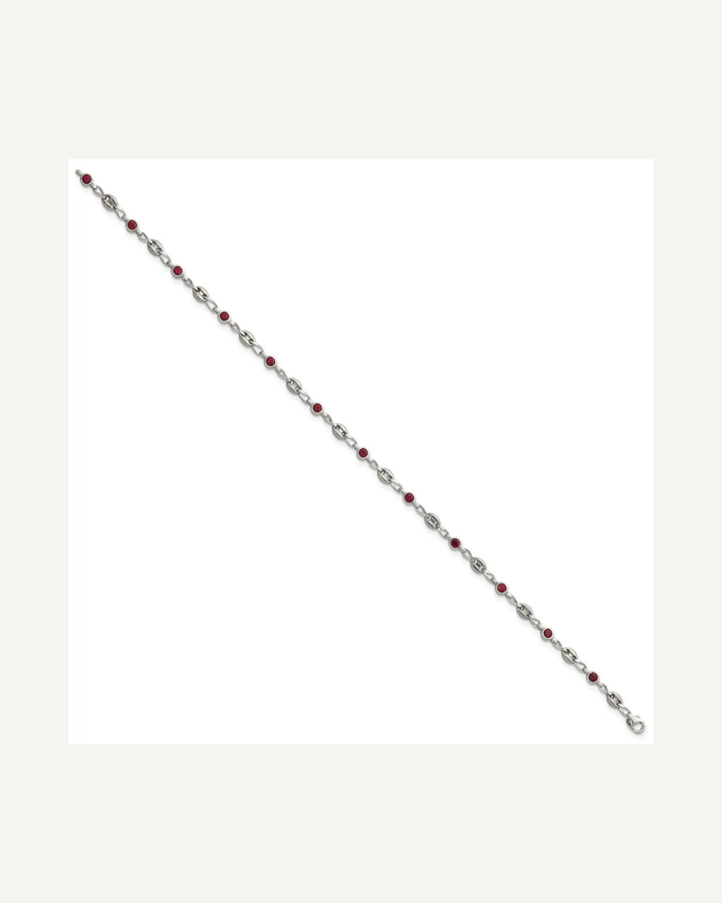 Chisel Stainless Steel with Sterling Silver Polished with Red CZ 10.25 inch Anchor Link Anklet – View 2