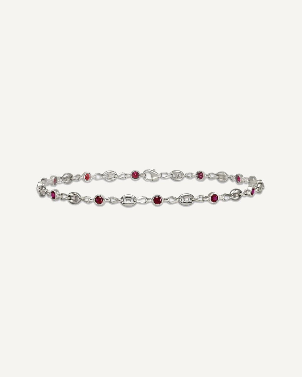 Chisel Stainless Steel with Sterling Silver Polished with Red CZ 10.25 inch Anchor Link Anklet – View 3