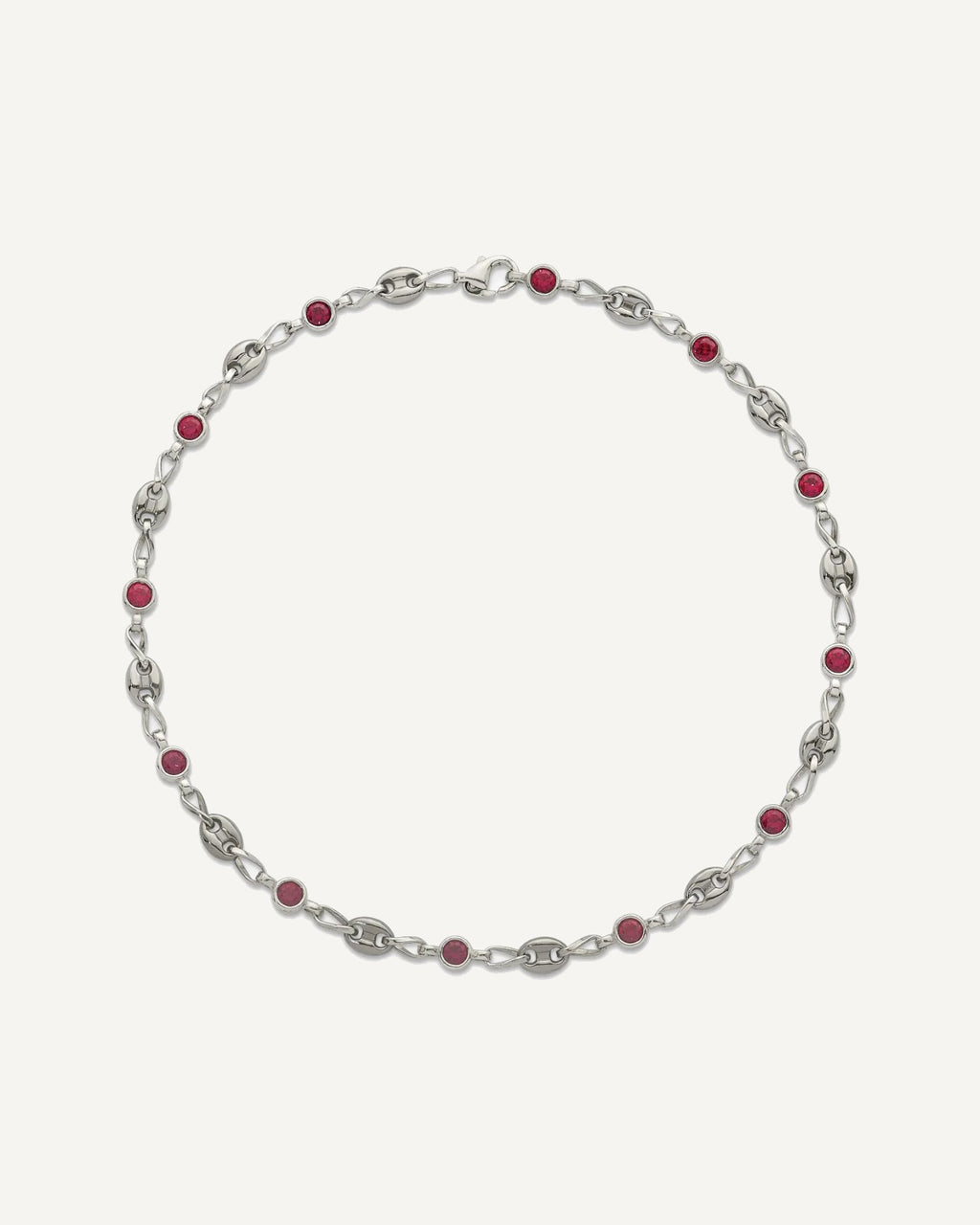 Chisel Stainless Steel with Sterling Silver Polished with Red CZ 10.25 inch Anchor Link Anklet – View 4