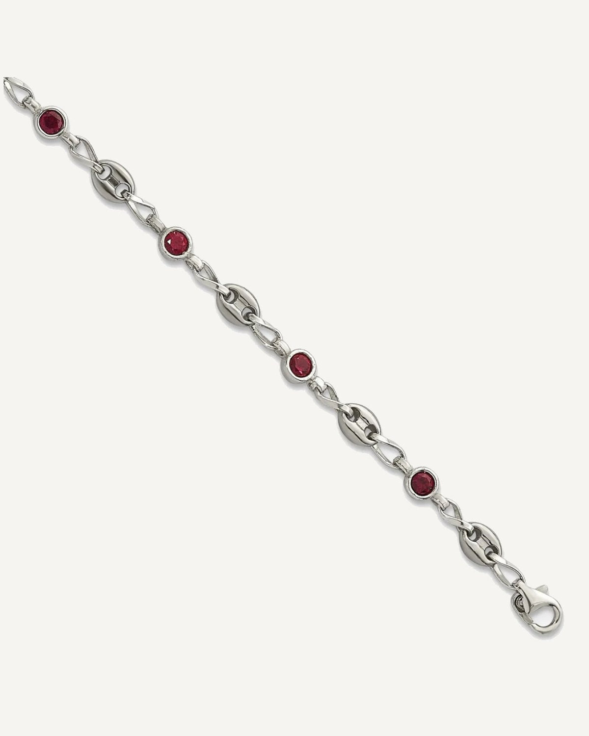 Chisel Stainless Steel with Sterling Silver Polished with Red CZ 10.25 inch Anchor Link Anklet – View 1
