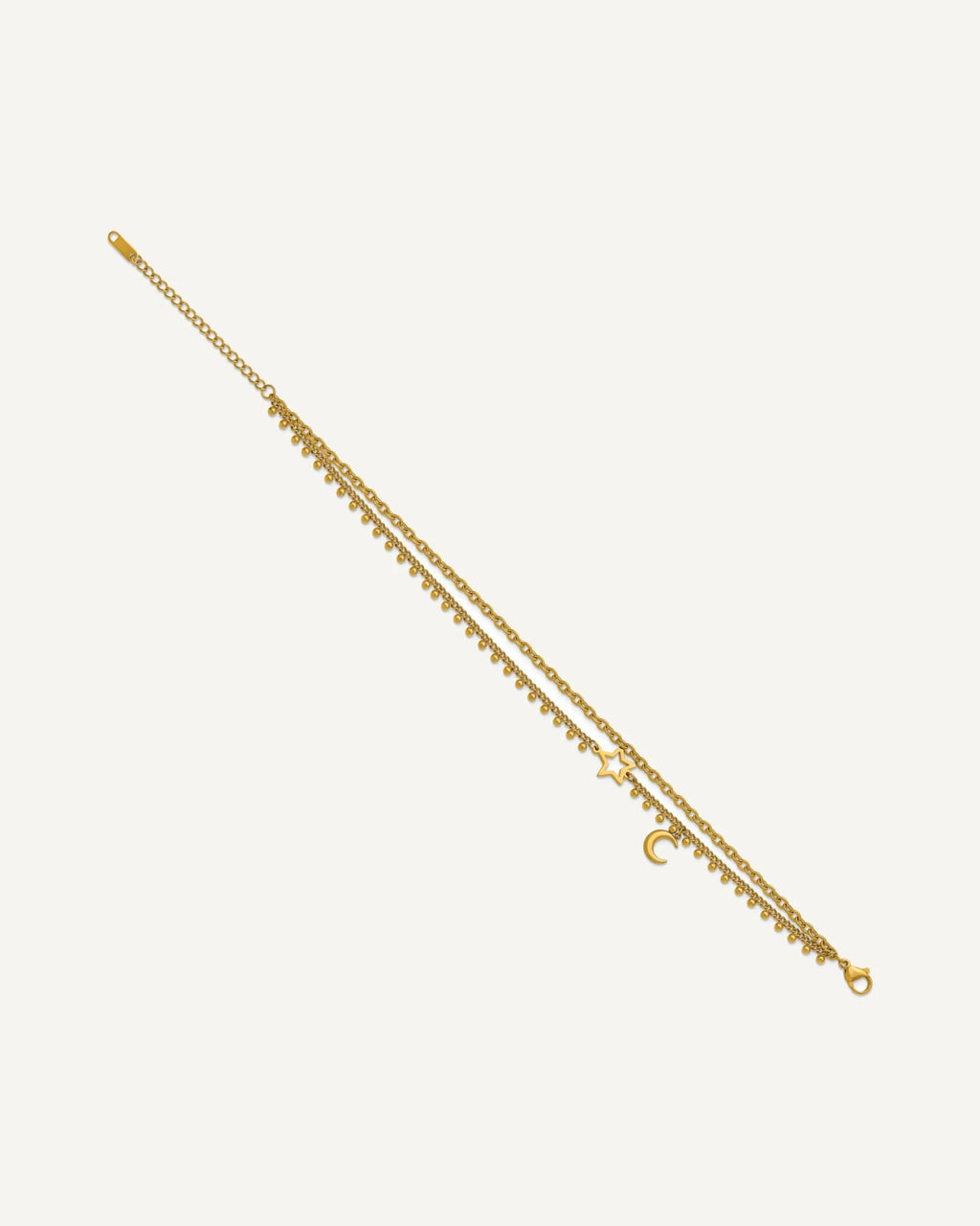 Chisel Stainless Steel Polished Yellow IP-plated Moon and Stars Two-Strand 9.75 inch Anklet Plus 2 inch Extension – View 2