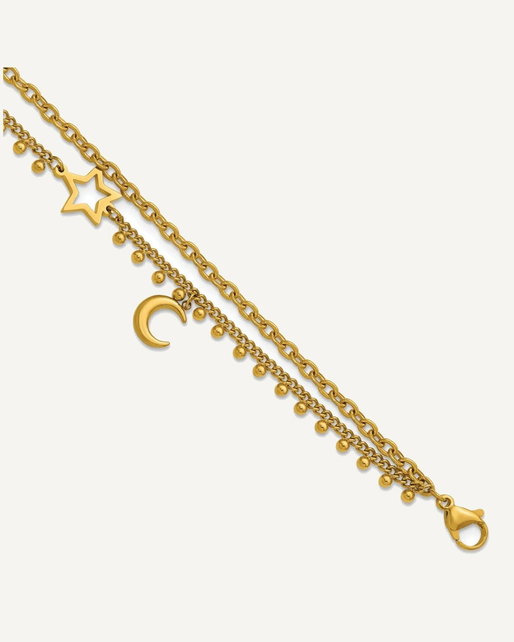 Chisel Stainless Steel Polished Yellow IP-plated Moon and Stars Two-Strand 9.75 inch Anklet Plus 2 inch Extension – View 1