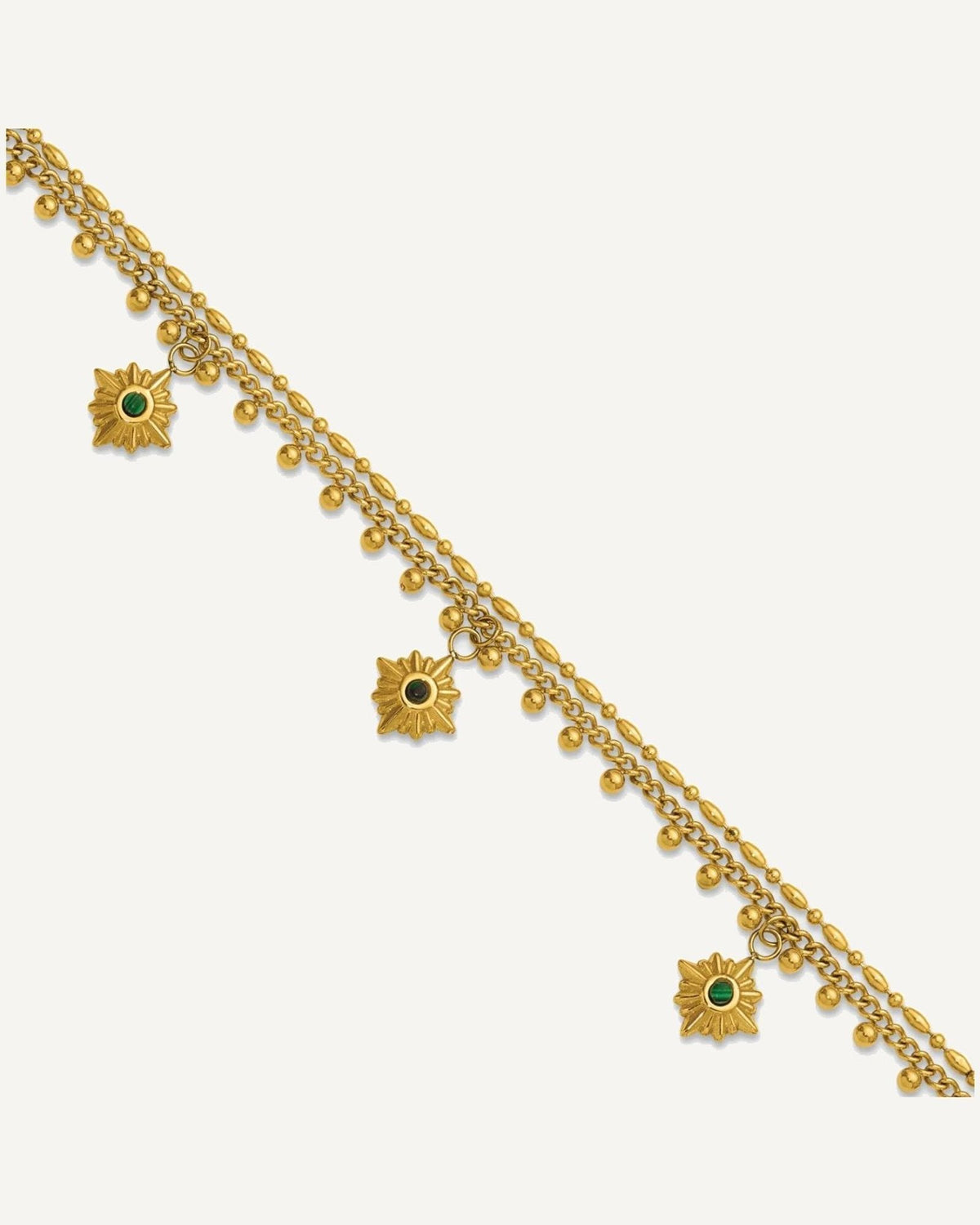 Chisel Stainless Steel Polished Yellow-plated with Imitation Malachite Suns 9.75 inch Anklet Plus 2 inch Extension – View 1