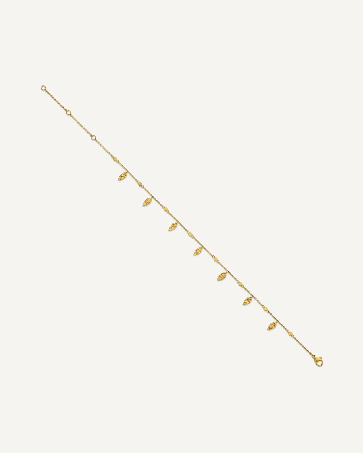 Chisel Stainless Steel Polished Yellow IP-plated with Textured Leaf Dangles 9 inch Anklet Plus 2 inch Extension – View 2