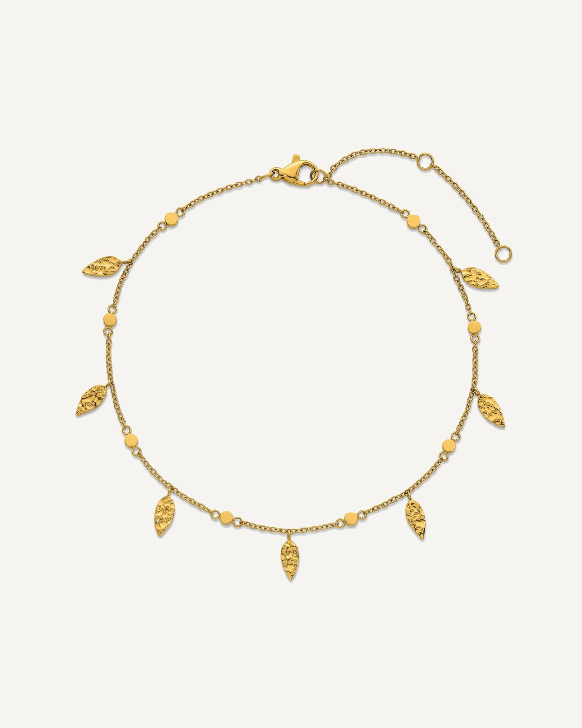 Chisel Stainless Steel Polished Yellow IP-plated with Textured Leaf Dangles 9 inch Anklet Plus 2 inch Extension – View 4