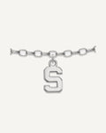 Sterling Silver Rhodium-plated LogoArt Michigan State University Letter S 9-inch Anklet – View 1