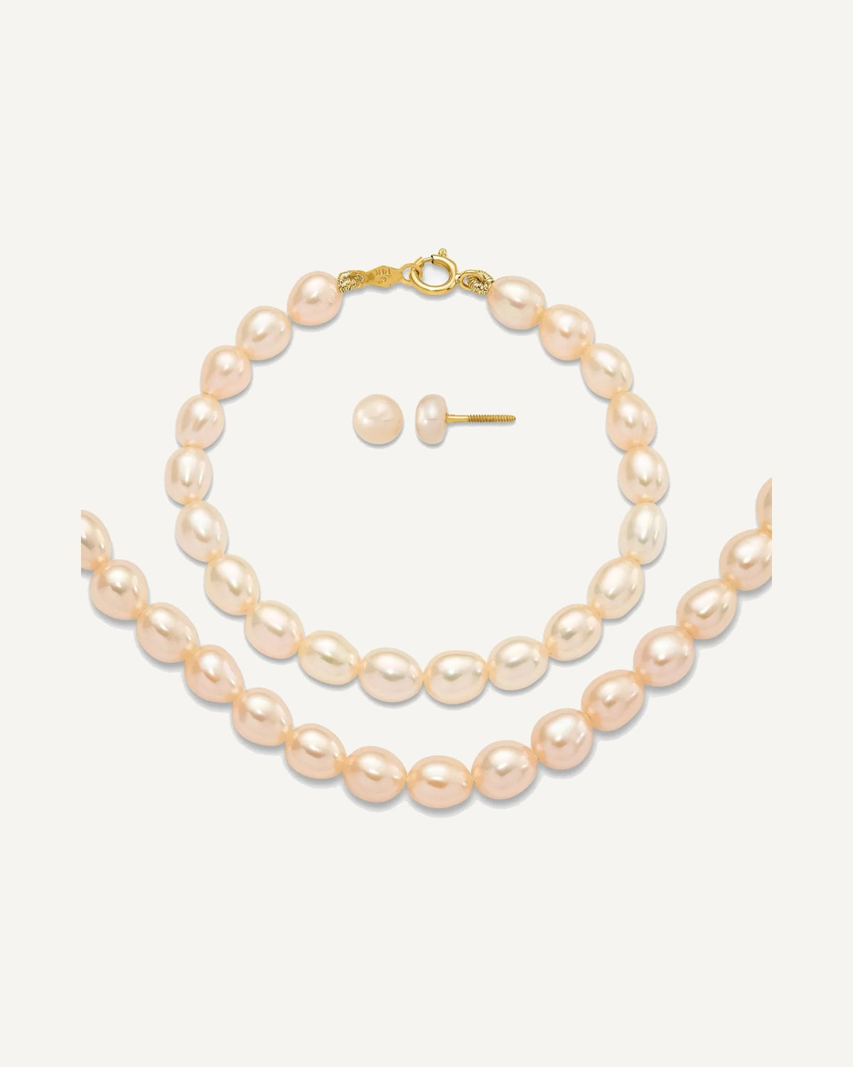 Gold Childrens Pearl Sets — 5 & 12 in, 3 to 5 mm (range) – View 1