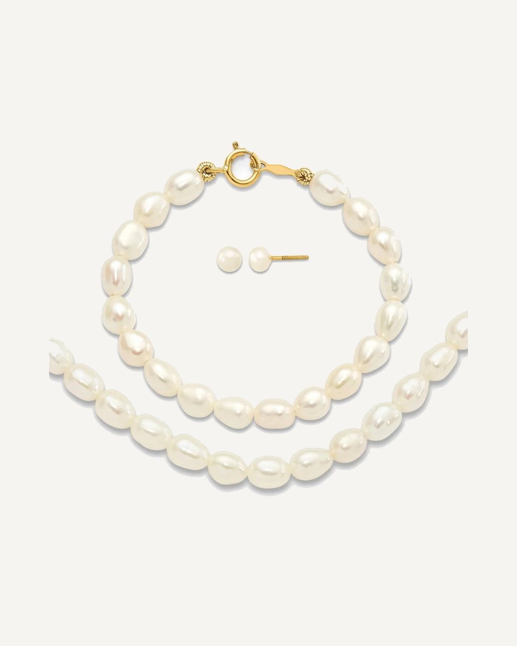 Gold Childrens Pearl Sets — 4 & 12 in, 3 to 5 mm (range) – View 1