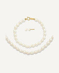14k 3-5mm White Freshwater Cultured Pearl 14 inch Necklace /5 inch Bracelet / Post Earrings 3-piece Set – View 1