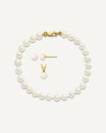14k 4-5mm White Freshwater Cultured Pearl Pendant/5 inch Bracelet/Post Earrings 3-piece Set – View 1