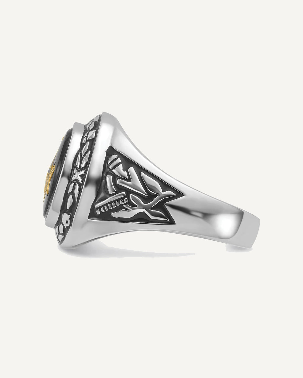 IB Goodman 14k White Gold Mens Polished/Antiqued and Textured with Oval Onyx Masonic Ring – View 4