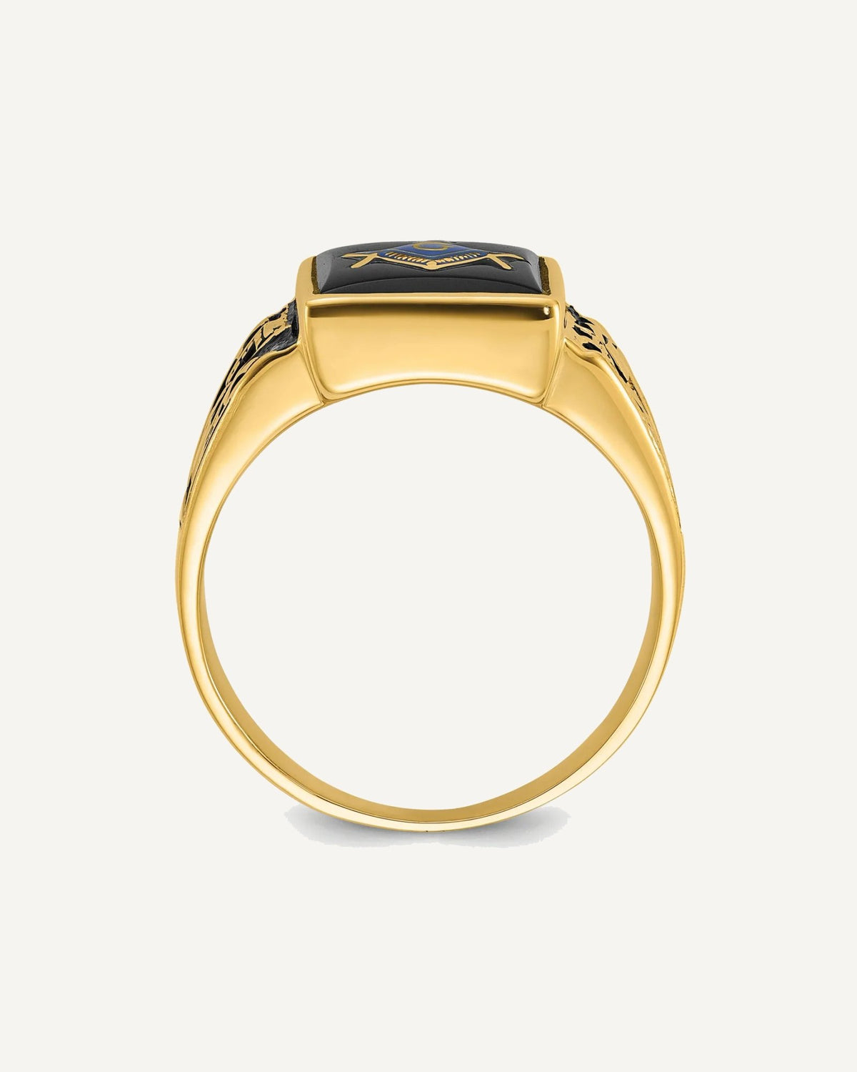 IB Goodman 14k Mens Polished and Textured with Black Enamel and Onyx Masonic Ring – View 2
