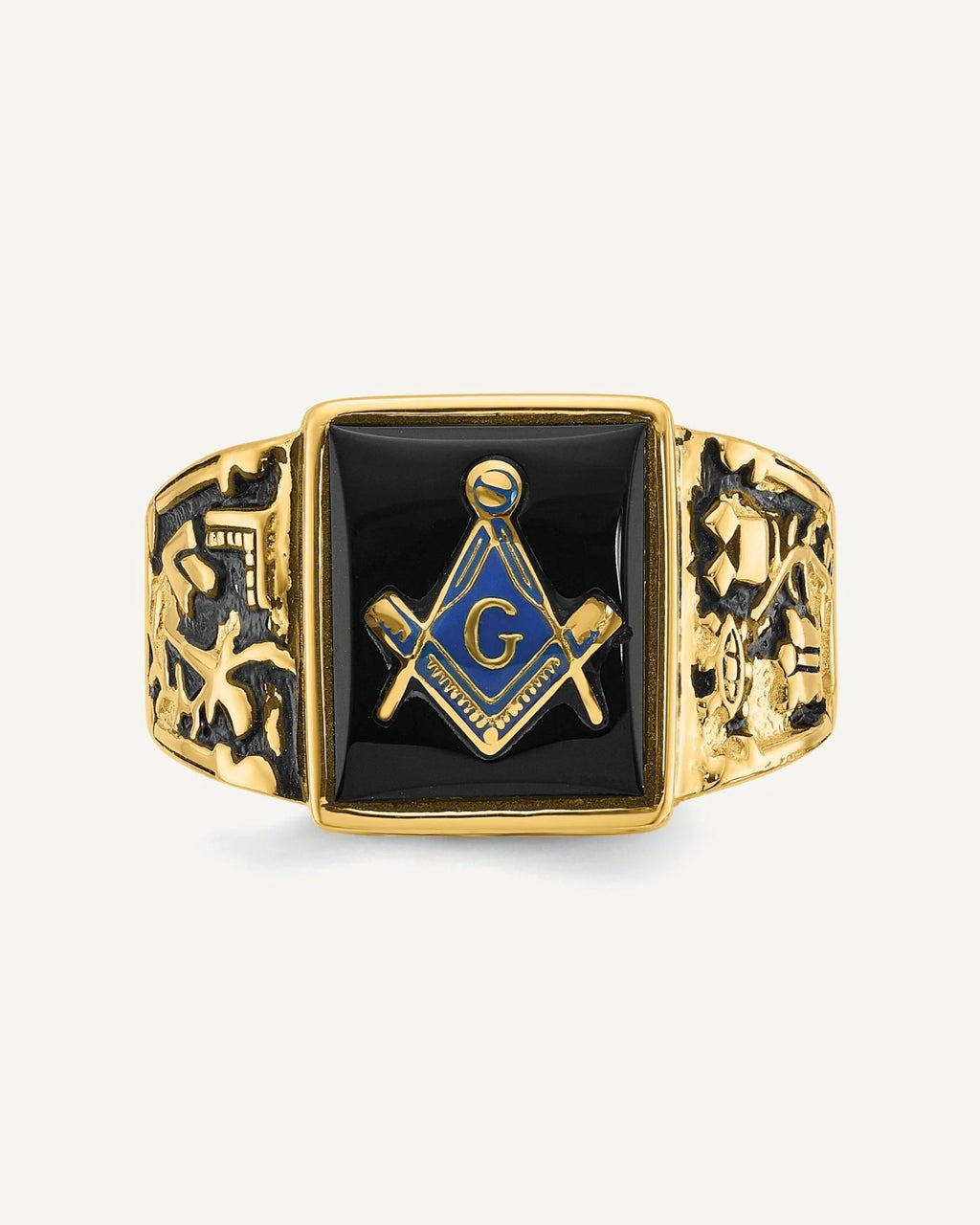 IB Goodman 14k Mens Polished and Textured with Black Enamel and Onyx Masonic Ring – View 5