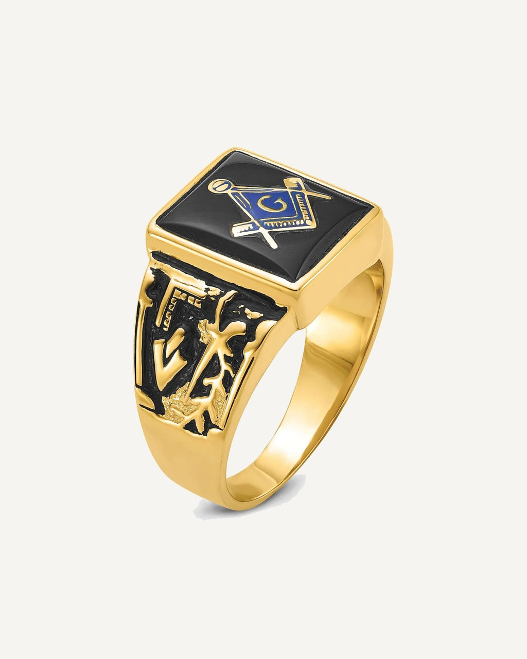 IB Goodman 14k Mens Polished and Textured with Black Enamel and Onyx Masonic Ring – View 8