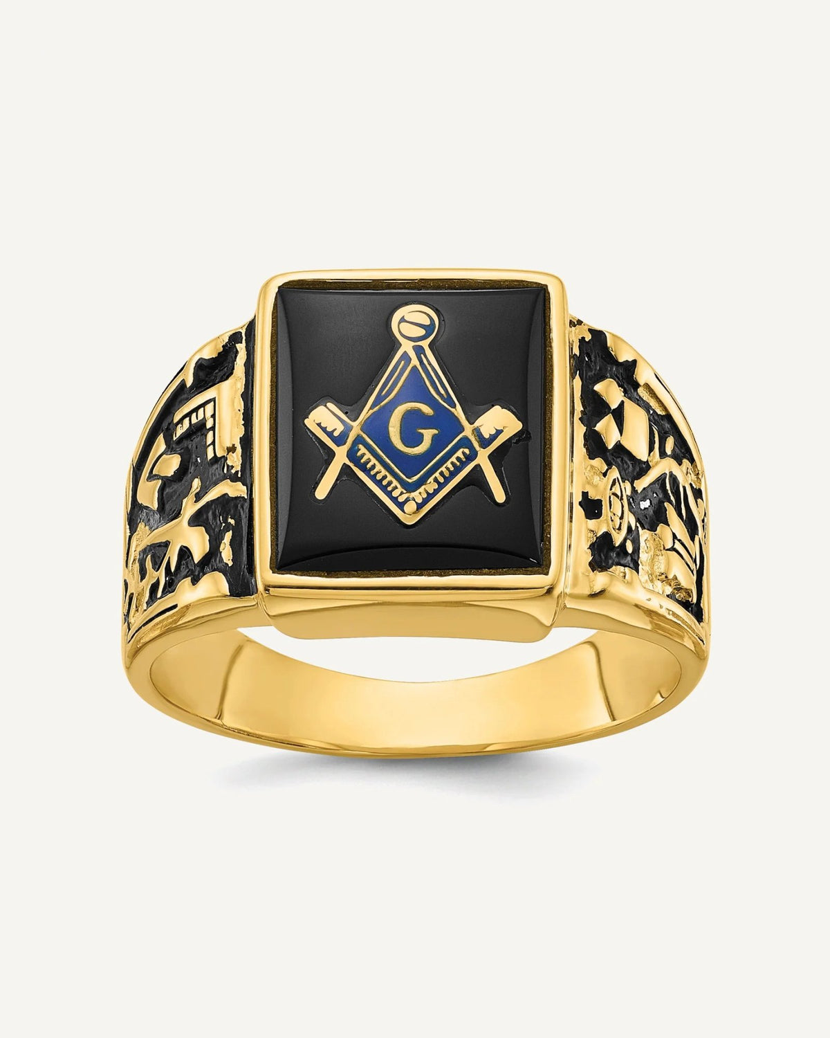 IB Goodman 14k Mens Polished and Textured with Black Enamel and Onyx Masonic Ring – View 1