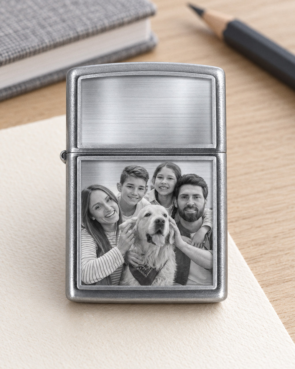 Zippo Style Laser Engravable Chrome Polished Lighter - on model