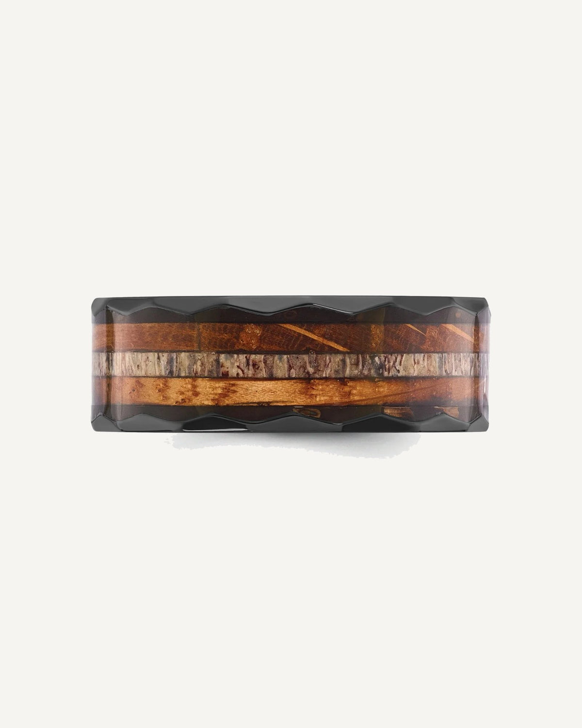Chisel Black Zirconium Polished Faceted with Wood and Deer Antler Inlay 8mm Band – View 3
