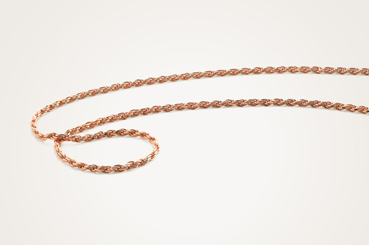 14K Rose Lasered Titan Gold Rope Chain 16 inch