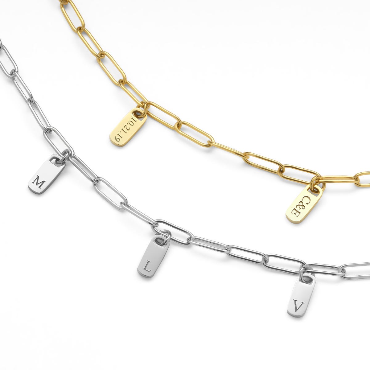 Paper Clip Multiple Tag Charm Bracelet