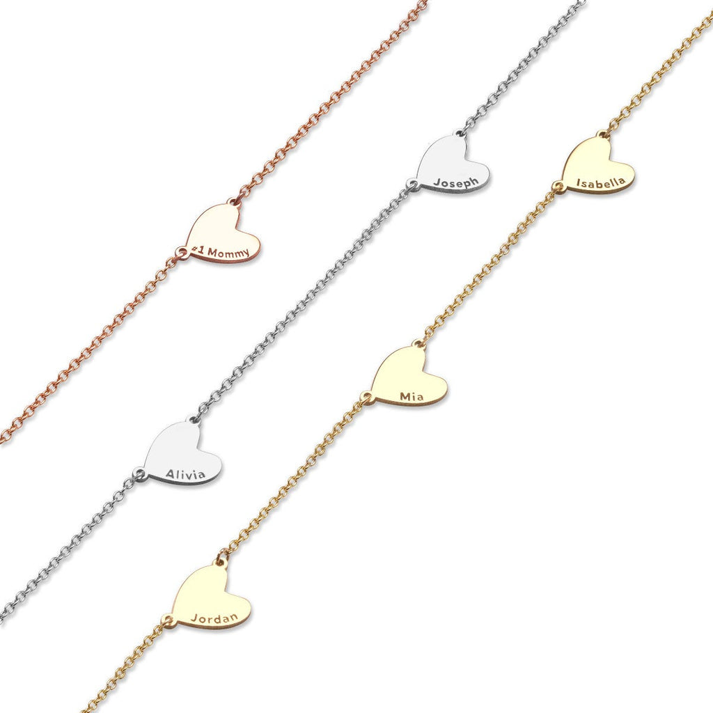 Multiple Heart Charm Necklace With Names