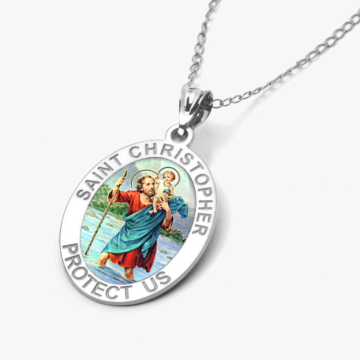 Saint Christopher OVAL Religious Medal Color