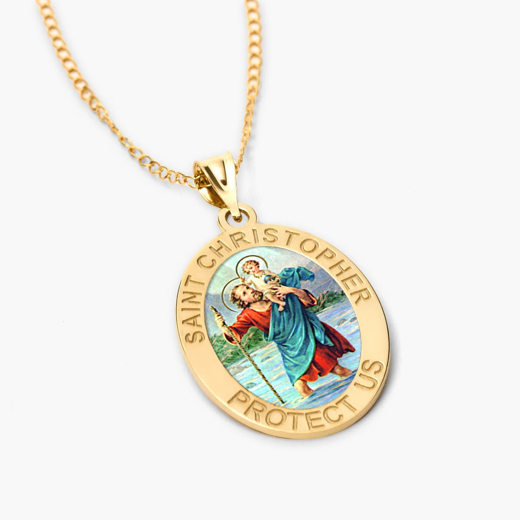 Saint Christopher OVAL Religious Medal Color