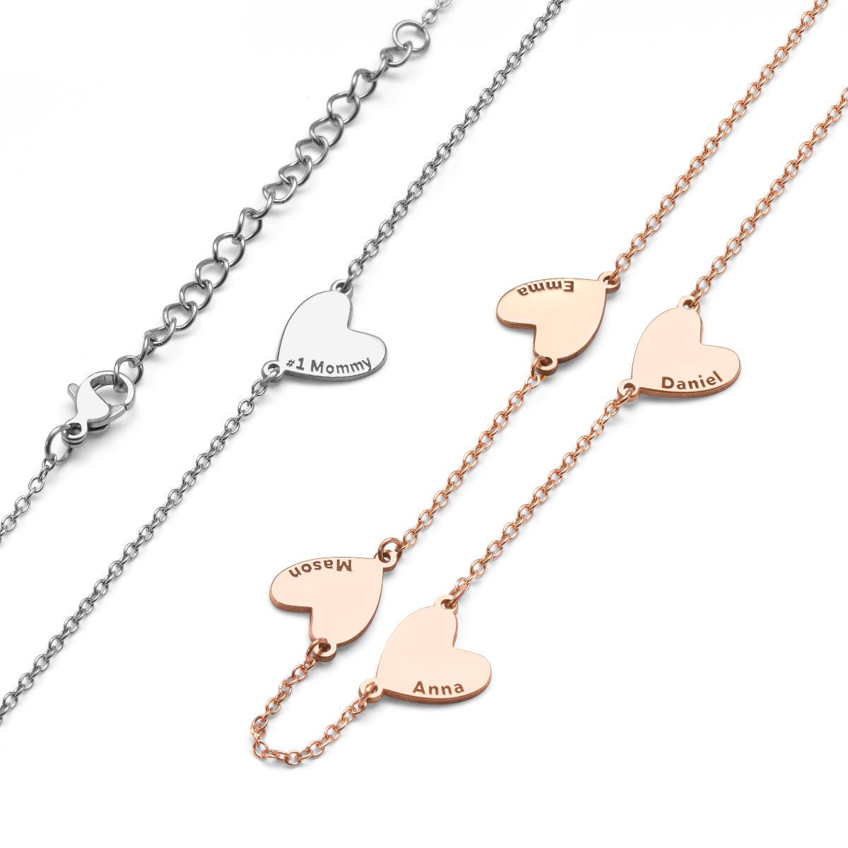 Multiple Heart Charm Necklace With Names