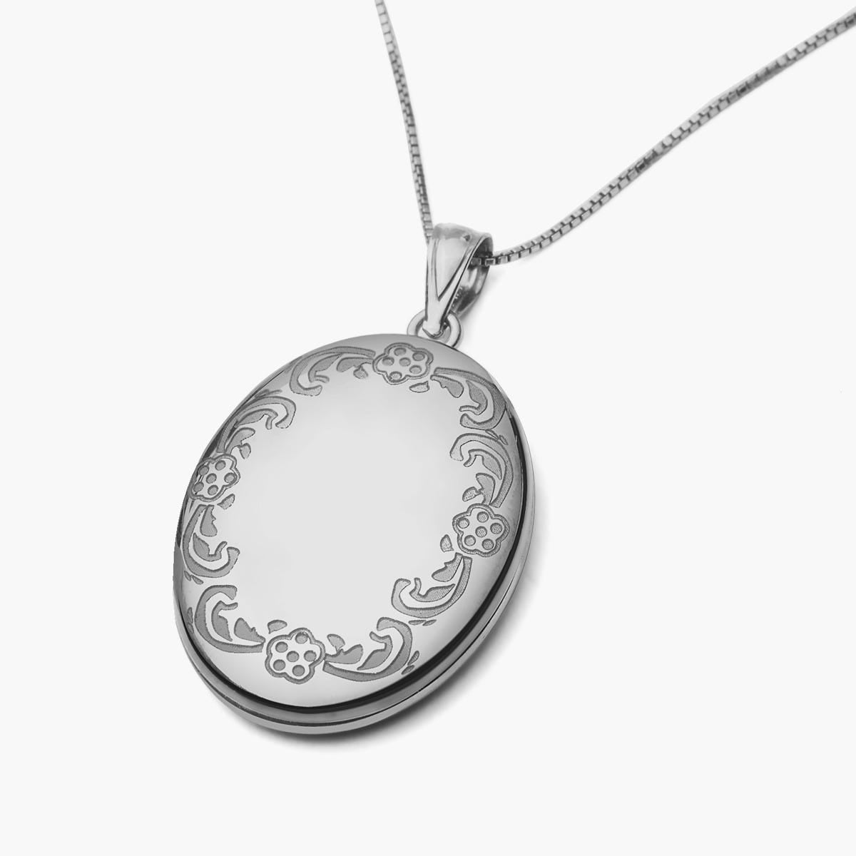 Silver Floral Oval Photo Locket