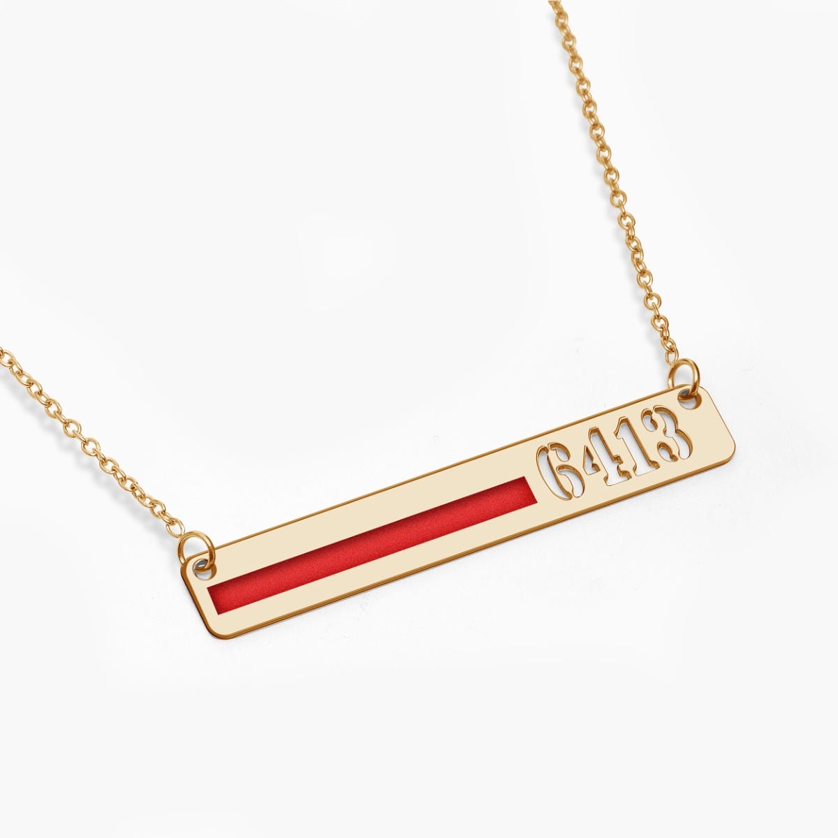 Personalized Horizontal Thin Red Line Firefighter Necklace w/ 18" Chain