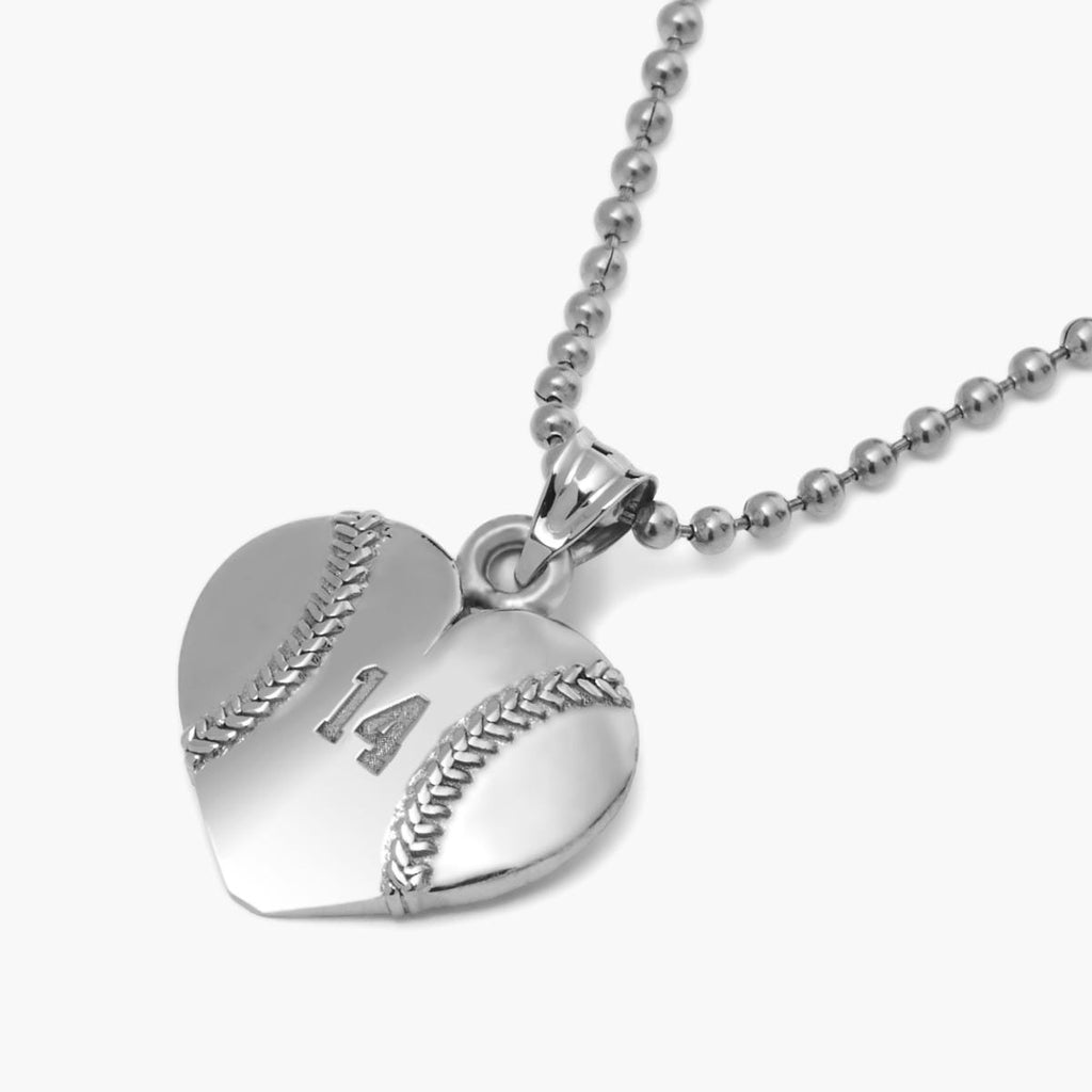 Sterling Silver Heart Shaped Baseball Pendant w/ Number & Chain