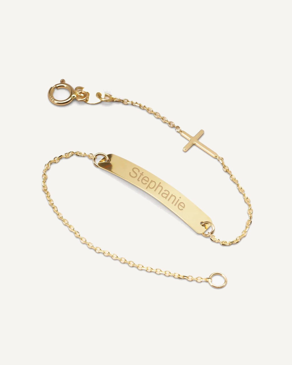 Custom Engraved 14k Gold Women's Curb Link ID Bracelet with Cross