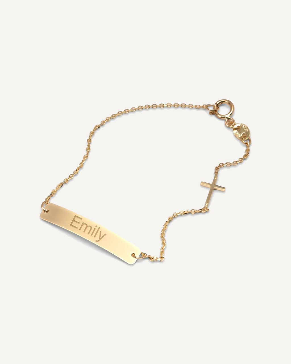 Custom Engraved 14k Gold Women's Curb Link ID Bracelet with Cross